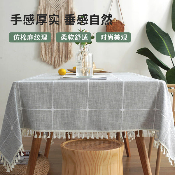 Cross-border cotton and linen fabric large plaid dining table cloth rectangular coffee table table cloth fringed decorative cloth high-end textured cloth