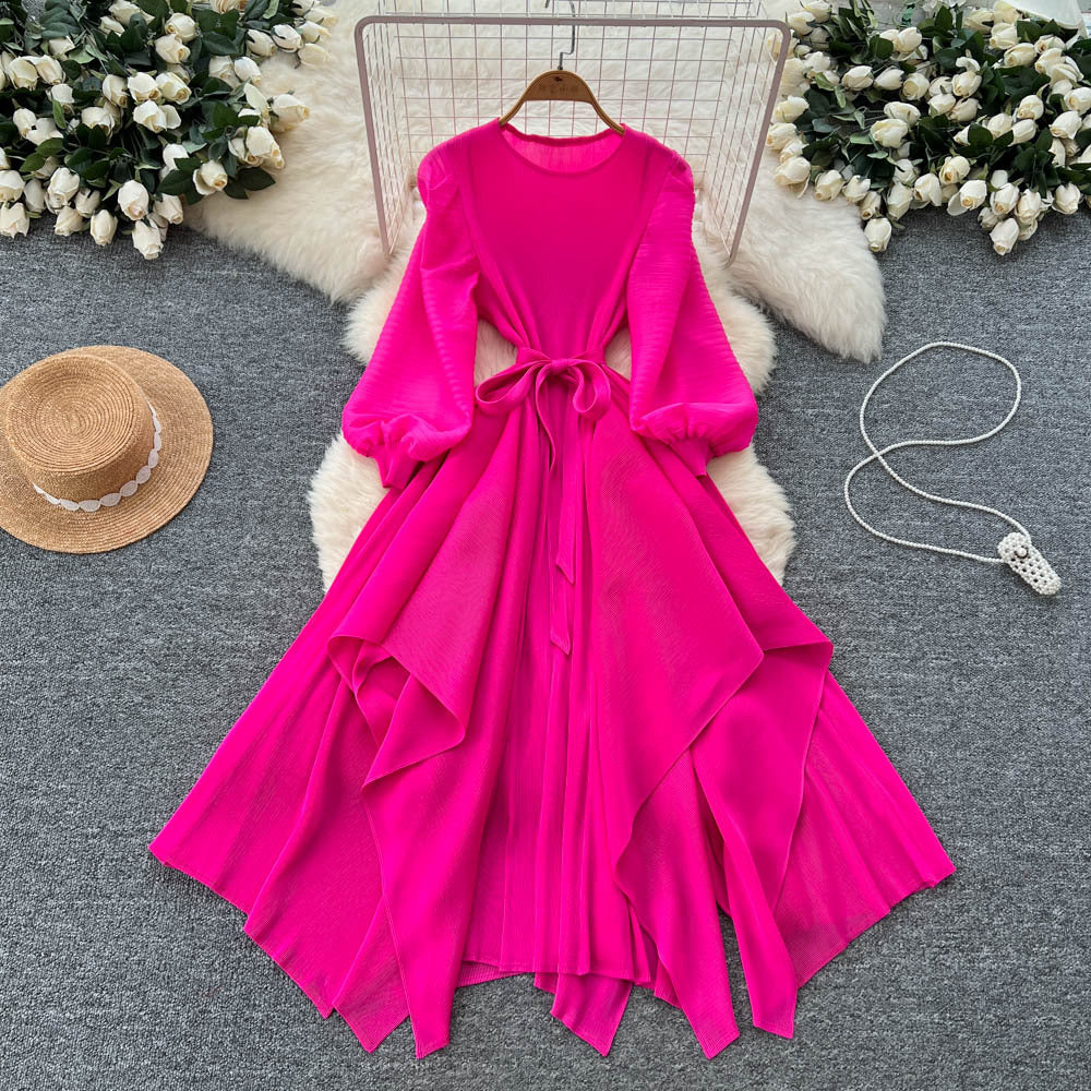 Miya pleated european and american dress women's  new arrivalsense of design asymmetrical strap waist pleated draped long skirt