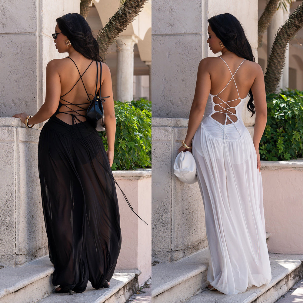 C7738 cross-border    new women's summer sexy mesh camisole jumpsuit