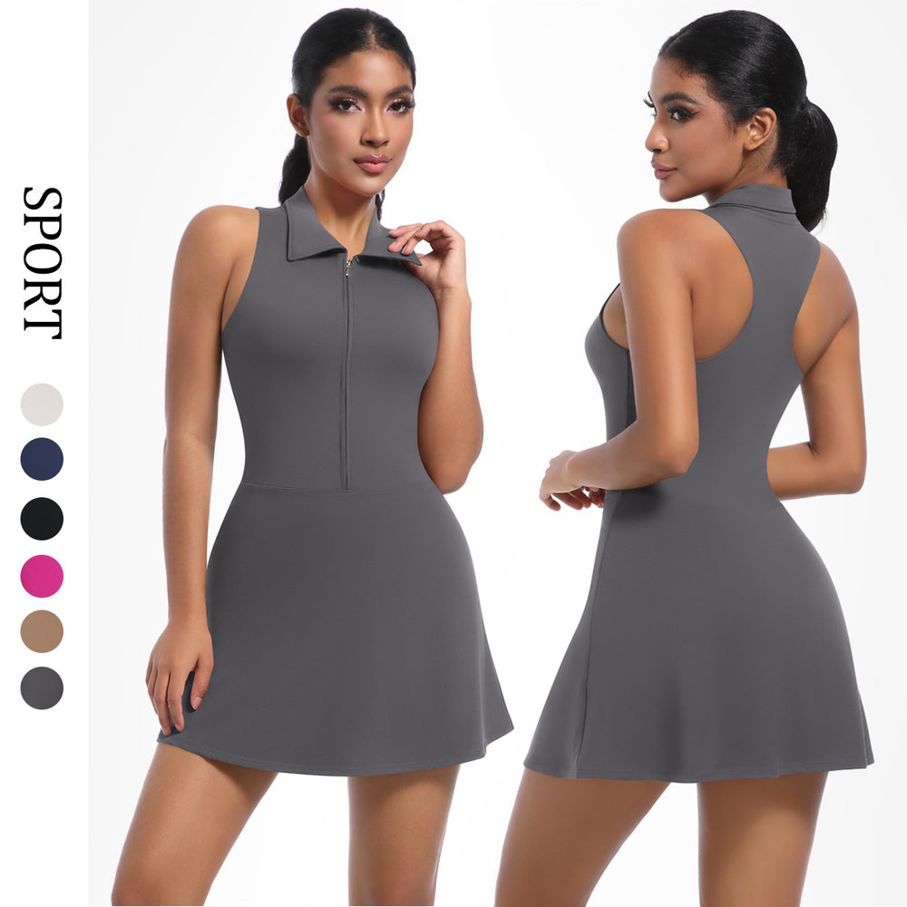 Naked new arrival tight slimming look yoga sports jumpsuit tennis skirt women's outdoor running fitness wear lapel suit