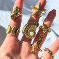 Wholesale 18k gold ring sets - european & american cross-border jewelry, women's ocean-inspired, unique, statement stackable rings with designer flair