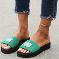 Women's slippers 2024 summer new trendy candy color rhinestone flat crown outdoor thick sole one-strap sandals