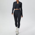 pure color brushed tight high-elastic breathable vest long three-piece set sports running fitness yoga suit
