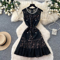 Qianjin feng heavy industry diamond round neck water soluble lacecut out sleeveless dress women's k-stylehigh waistwork clothing silm