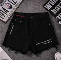 Mustache edge denim shorts women's k-stylework clothingfashionembroidered washed loose pants high waistloosejeans