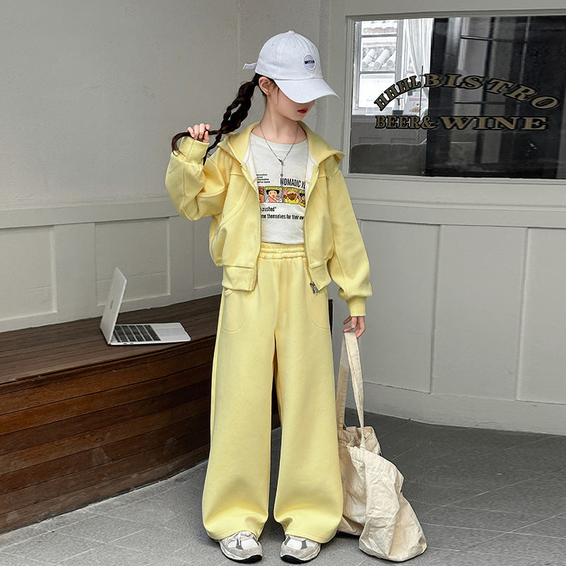 Girls' stylish spring/autumn outfit - casual sport two-piece set -  new korean style for kids - trendy autumn clothes for older girls