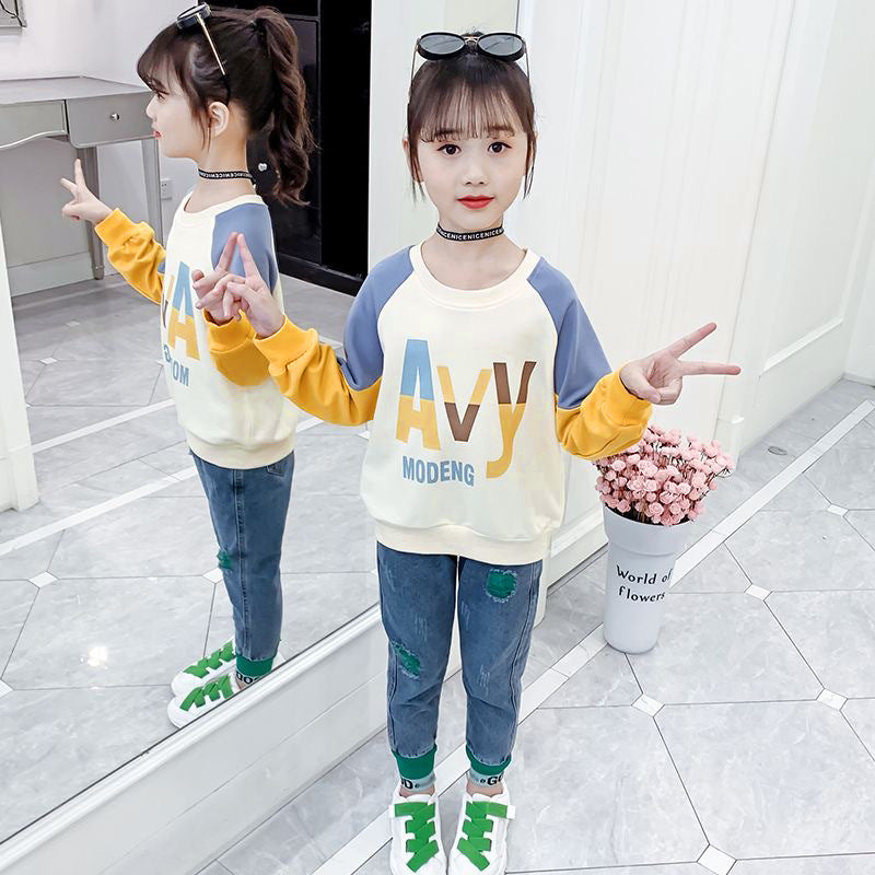 Girls' korean style sweatshirt -  spring/autumn new collection - casual base layer top for mid-to-large sized girls - cute long-sleeved top