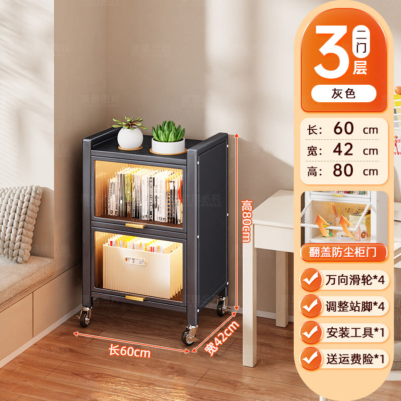 Steel dust-proof bookcase crevice bookshelf living room vertical cabinet with door locker bedroom narrow cabinet floor storage cabinet
