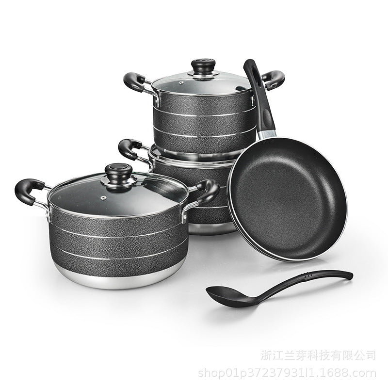 Personalized european style non-stick pan industrial set of single bottom frying pan cooking casual style kitchen for home pot suit soup pot