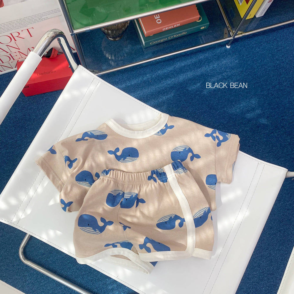 summer new korean style kids' dolphin print short sleeve & shorts cotton set - baby cartoon loungewear