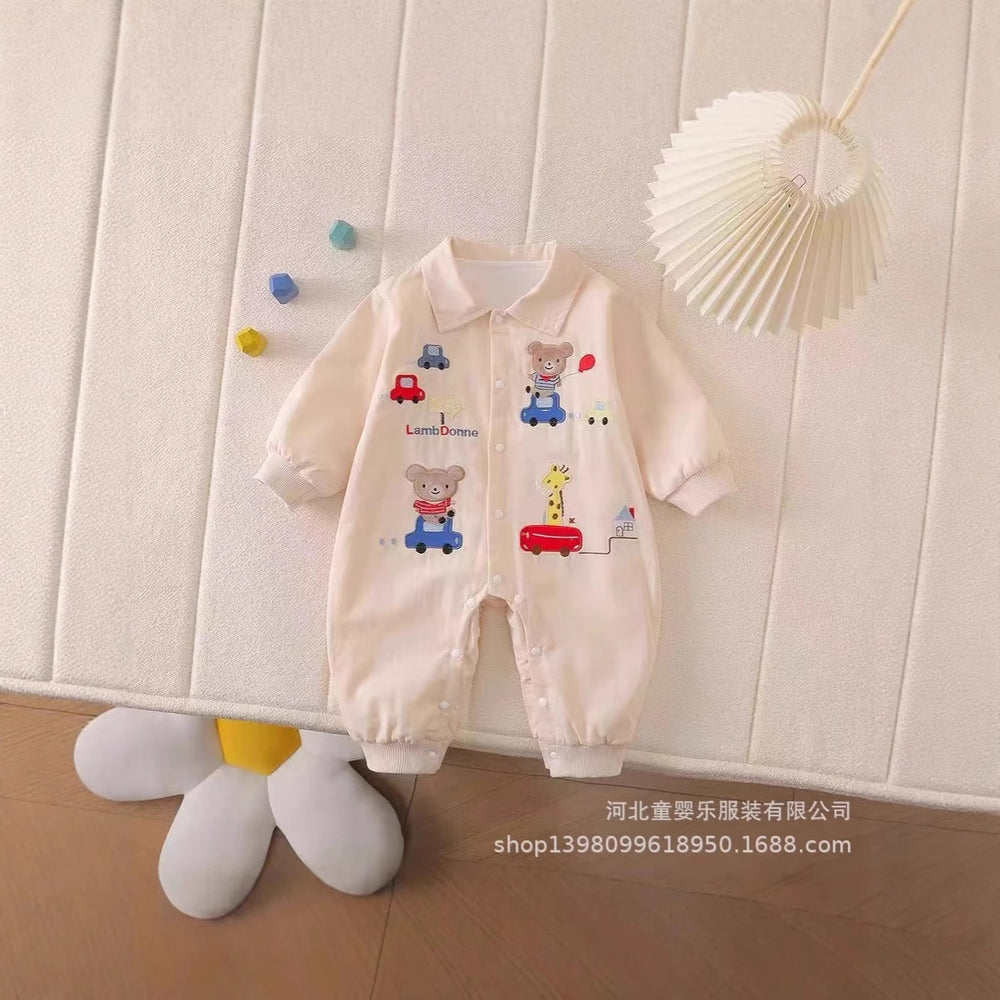 Spring & fall onesie baby cartoon baby clothes long sleeves khaki outing clothes stylish cute super cute crawling clothes khaki