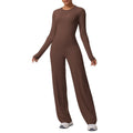 double-sided brushed pure color tight training long sleeves wide-leg yoga suit sports running fitness two-piece set