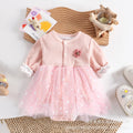 Baby girl's stylish princess-style 100-day outing romper, perfect for spring and autumn. sweet and elegant double-layered one-piece bodysuit for newborns and full-month celebrations