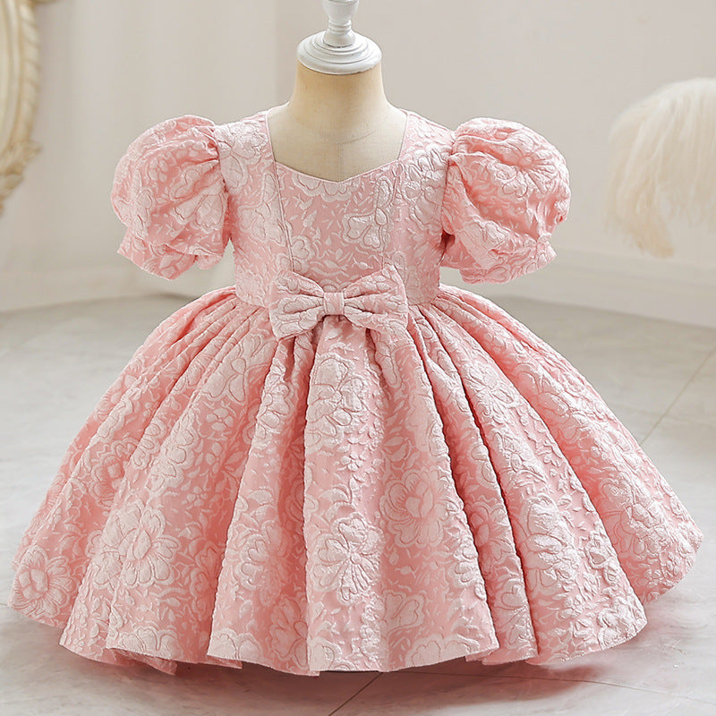 Girls' formal dress - court style mini dress - toddler puff sleeve bow dress - princess dress - cute performance costume