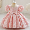 Girls' formal dress - court style mini dress - toddler puff sleeve bow dress - princess dress - cute performance costume
