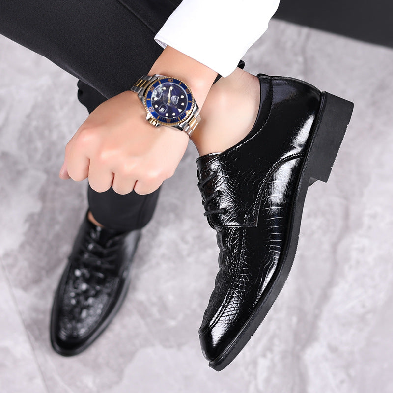 Crocodile leather dress shoes for men - business, summer, breathable, british style, casual, hidden heel, groom wedding shoes