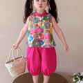 【comfortable neckline】girls' summer outfit set  new style baby floral tank top summer clothes little girl chic