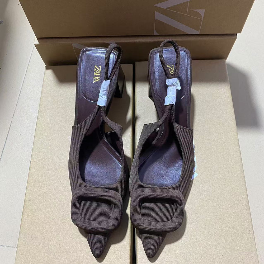 Zaexport2024 summer new arrival women's shoes, square buckle buckle, pointed toe, thick heel, high heel sandals, toe cap