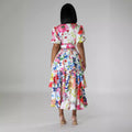 European and american cross-border women's fashion:  summer new arrival - short sleeve v-neck tie-up top and high-waisted printed midi skirt two-piece set
