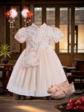 cross-border chinese style girls' floral princess dress (with bag)