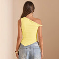 European and american cross-border fashion: fresh and vibrant one-shoulder asymmetrical cut top with ruched detailing - slim fit and figure-flattering