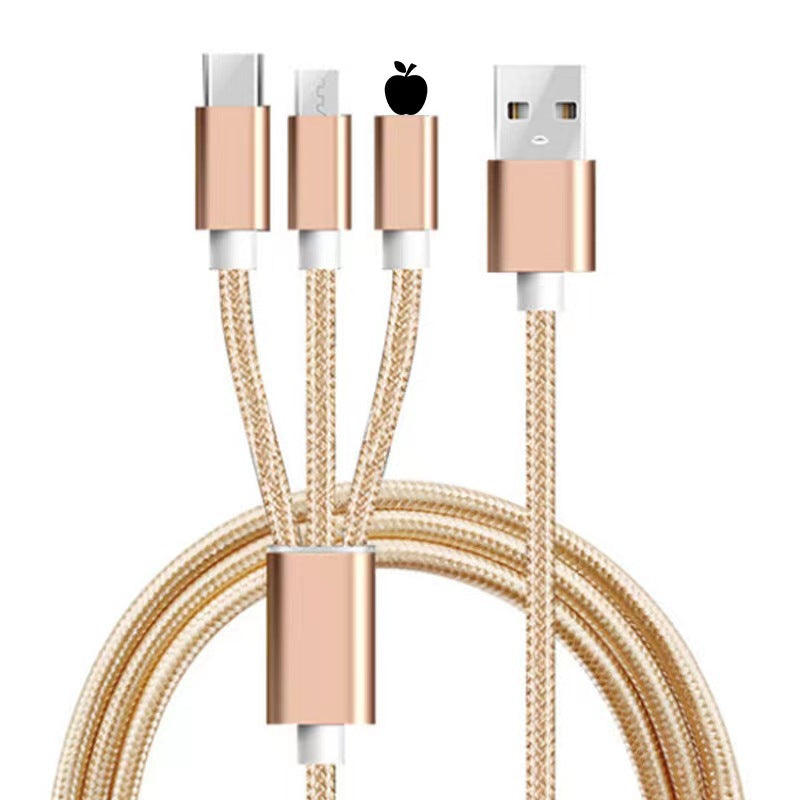 Nylon braided 3-in-1 charging cable, multi-port 2a fast charging, laser-engraved logo, wholesale