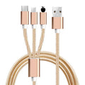 Nylon braided 3-in-1 charging cable, multi-port 2a fast charging, laser-engraved logo, wholesale