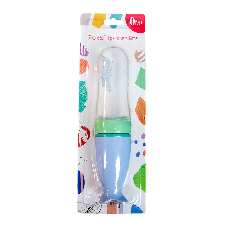 English card baby rice paste bottle baby silicone feeding bottle children's complementary food bottle rice paste spoon extrusion feeding spoon