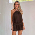 new arrival american hot girl halter backlessdress women's summerloose waist slimming look holiday style short skirt