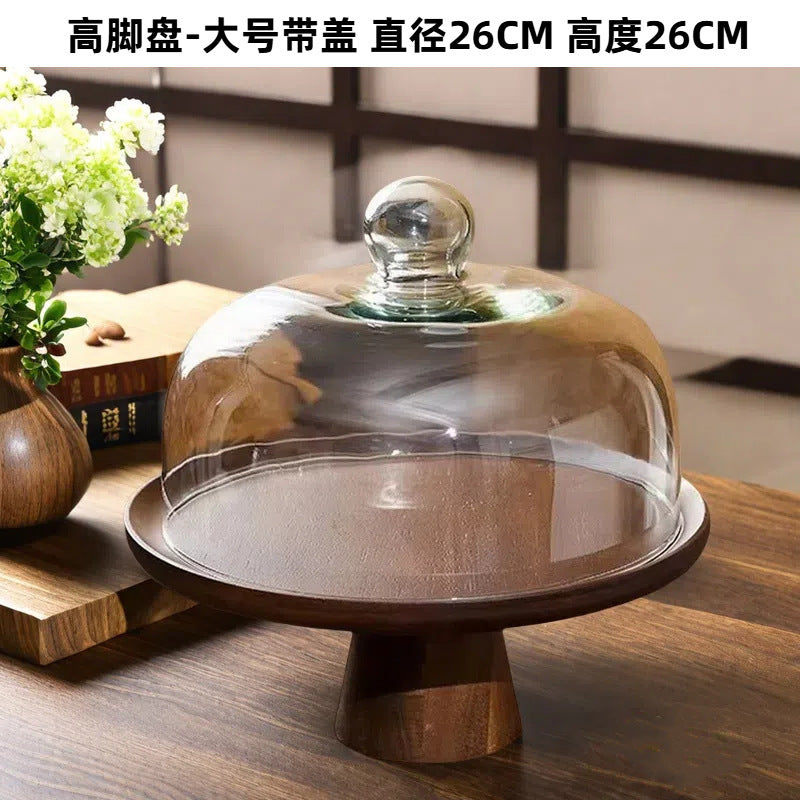 Japanese-style acacia wood cake stand - wooden tray display for weddings, dessert tables, home decor, and fruit/snack serving