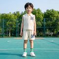 summer new boys' suit: breathable sleeveless top with turn-down collar design, stylish and casual two-piece set for kids