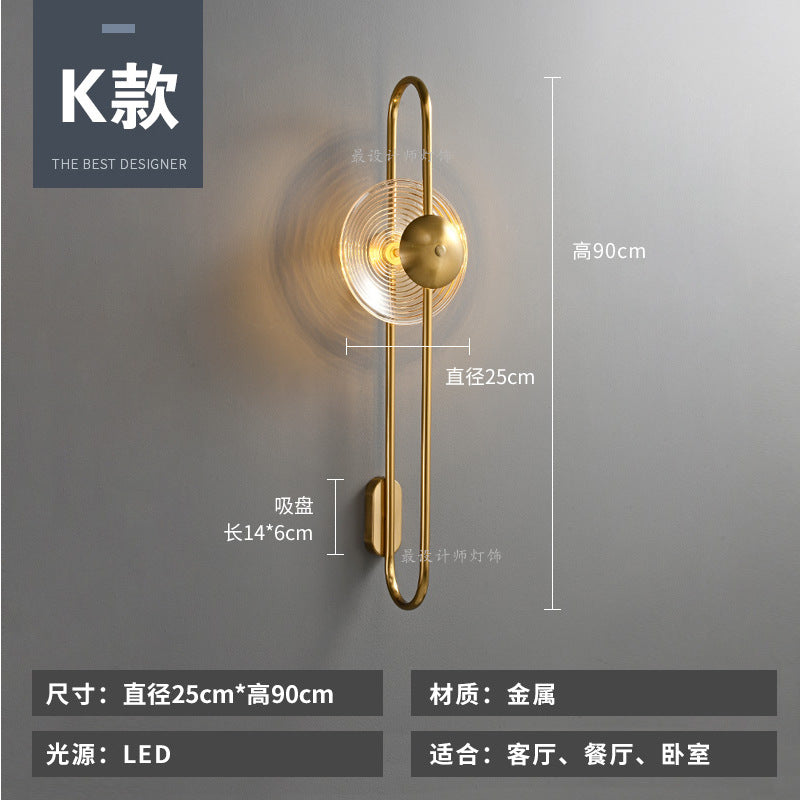 Modern minimalist wall sconce, long style, solid brass, for living room backdrop, hallway, aisle, glass ripple bedside, project wall lighting