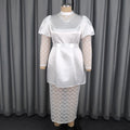 satinlacepatchwork high collar puff sleeve dress tie back waist slimming look party evening dress dress