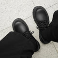 Men's leather dress shoes: spring casual retro chunky platform derby shoes, british style black wide fit trendy shoes