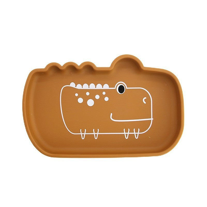 Cross-border children's silicone dinner plate baby partition plate complementary food bowl suction cup anti-drop animal shape silicone tableware