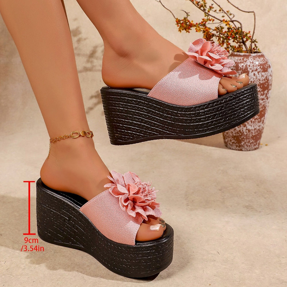 foreign trade new arrivalfashion one-piece platform slippers women's wedge heel thick soleplus size high-heeled sandals wholesale