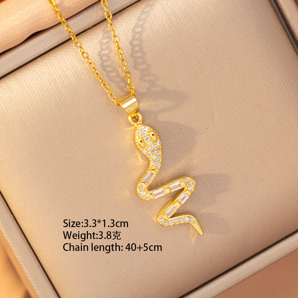 [copper inlaid with zirconium] cross-border hot-selling snake-shaped necklace for women, personalized fashion stainless steel elegant accessible luxury clavicle chain jewelry