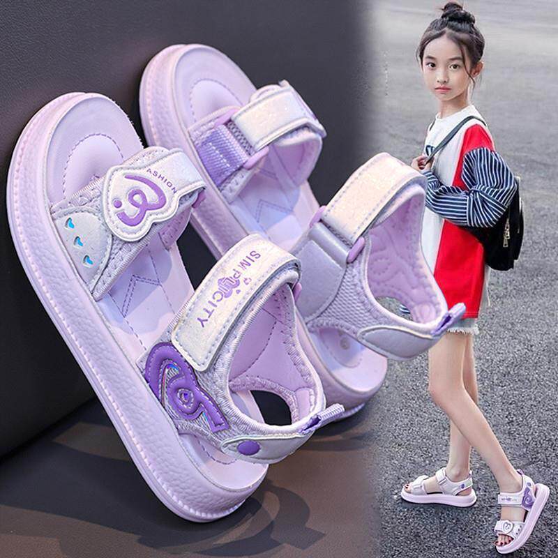 Girls' sandals - summer  new collection: stylish soft-soled beach sandals for kids, velcro closure, princess-style slides for toddlers