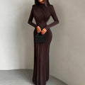 Export fashion european and american style  autumn/winter new collection - chic solid color crew neck long sleeve ruched bodycon dress for women