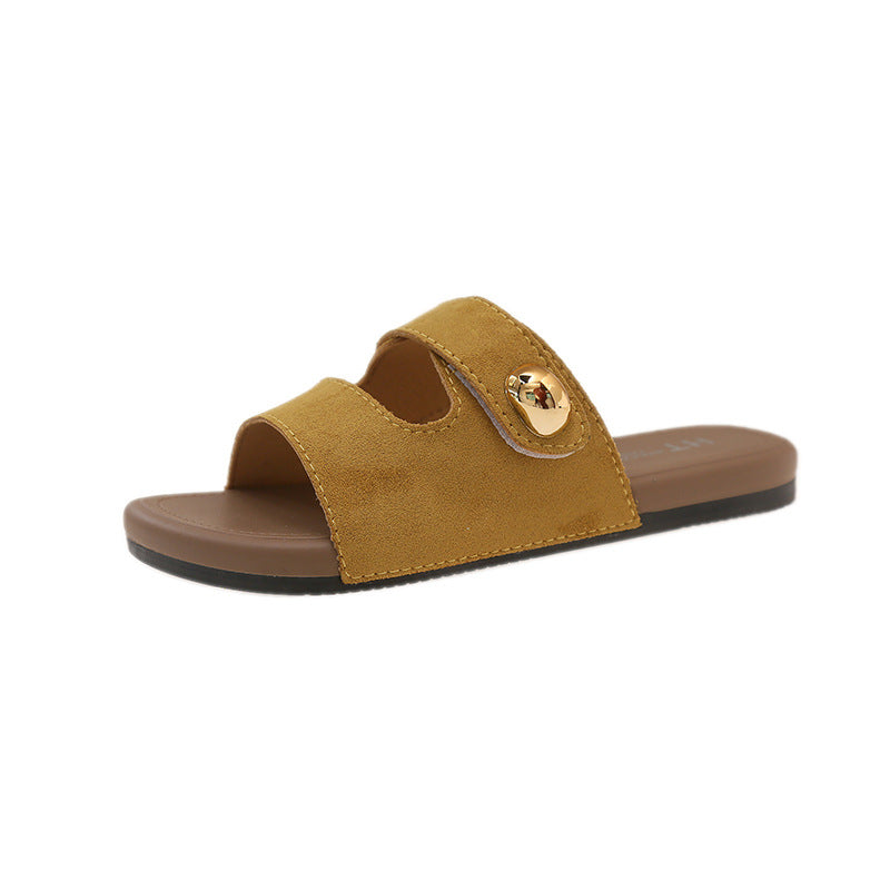 Women's summer slides 2025 new flat retro casual versatile one-strap sandals fashionable trendy niche design