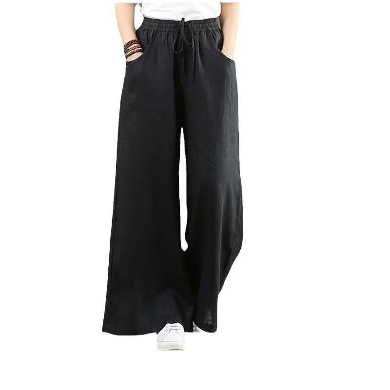 draped loose pants women's summerhigh waist cotton and linen pants casualloosestraight-leg pants