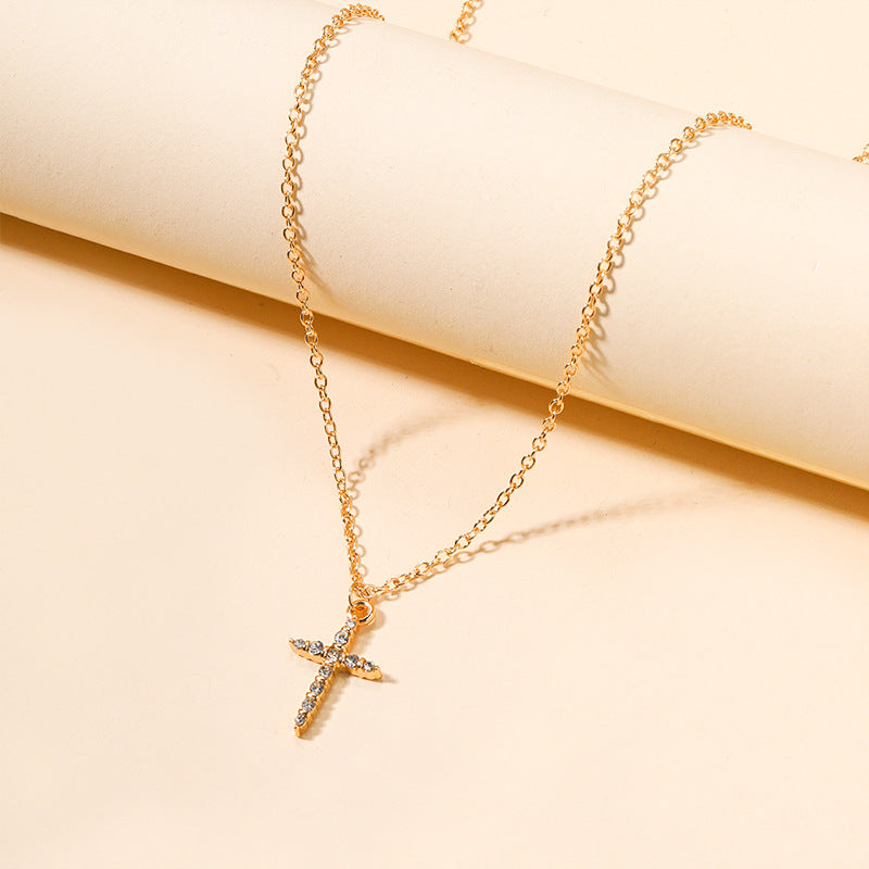 Wholesale gold cross necklaces - cross-border fashion, european & american style, high-end personalized jewelry, trendy ins style diamond-studded alloy pendants for women