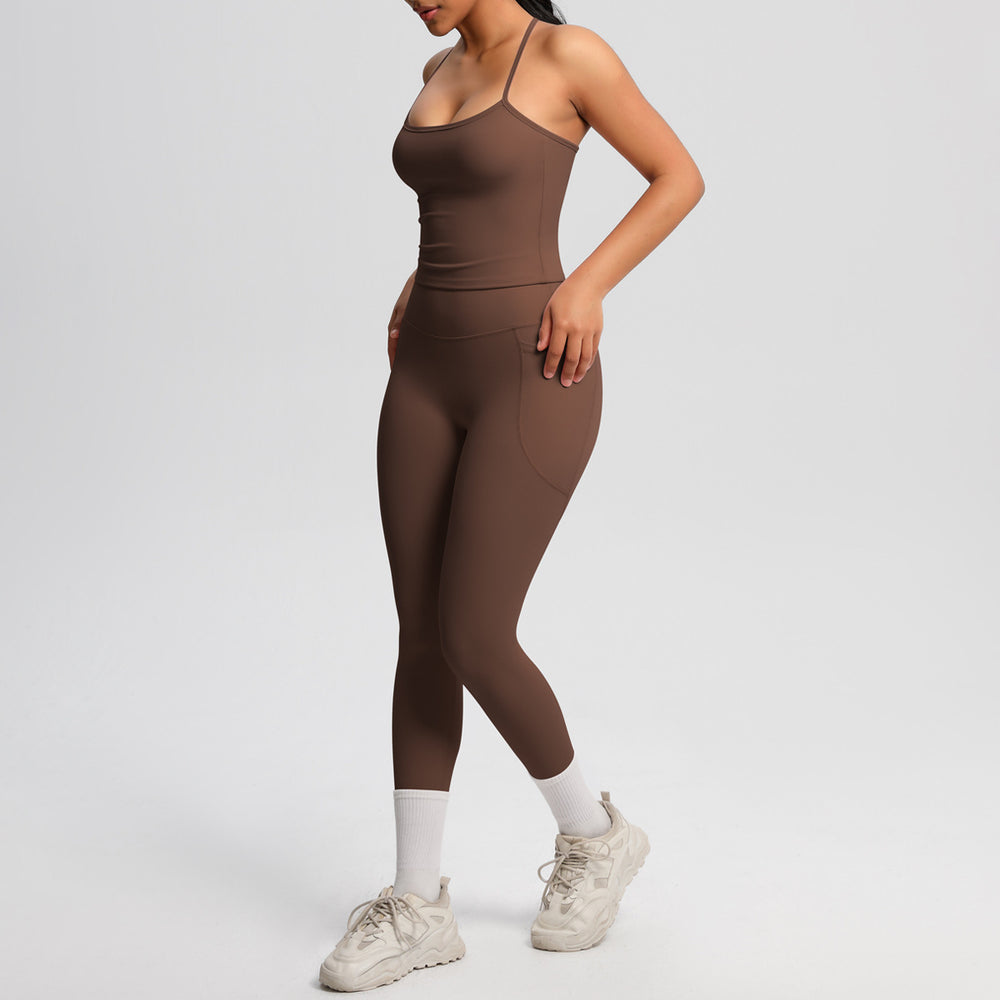 fashion tight yoga brushed vest sports casual outdoor running fitness yoga clothes two-piece set for women