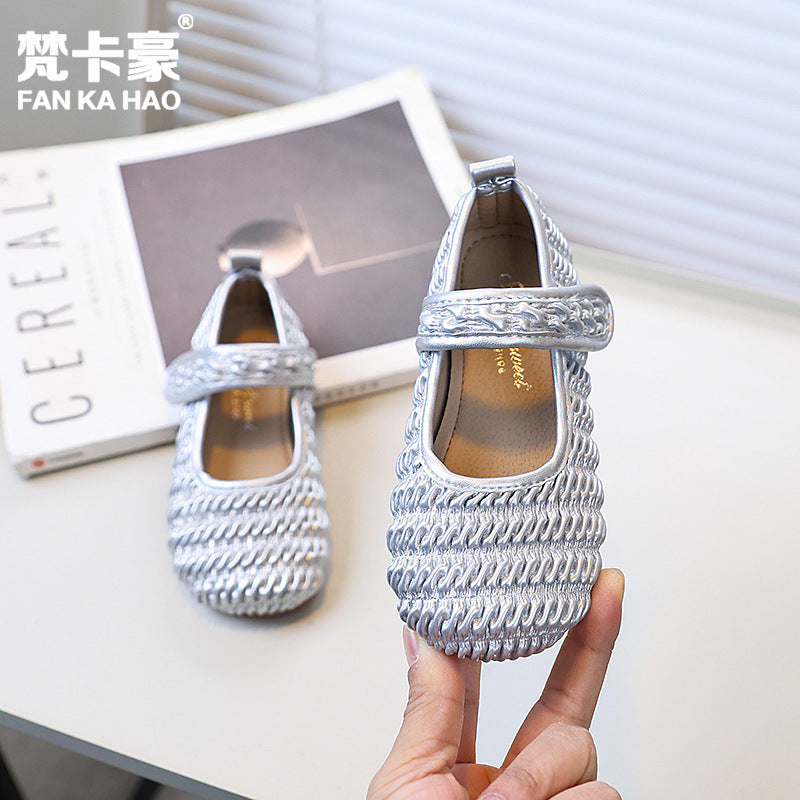 Vancahao niche style design girl easiest for match princess shoes  spring & fall new arrivalkids soft bottom style small leather shoes