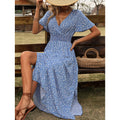 cross-border european and american floral print dress - butterfly sleeve, slit thigh maxi dress