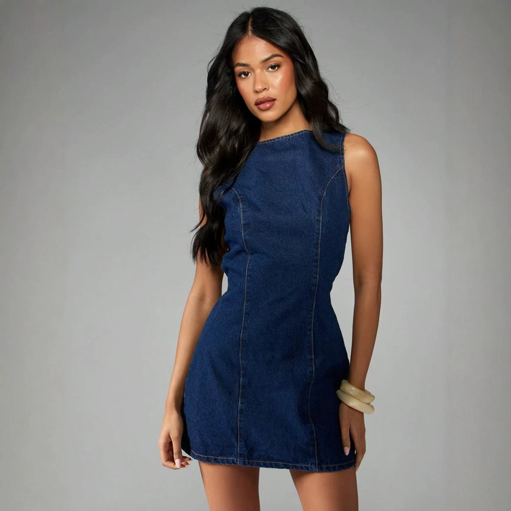 Amazon  cross-border fashion women's denim dress with back tie - european and american style
