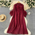 Miya pleated dress - spring  collection: high-end beaded, 3d floral, lantern sleeve, loose fit, pleated maxi dress