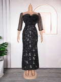 African  banquet party evening dress european and american style women's clothing organza patchwork sequin flower plus size dress
