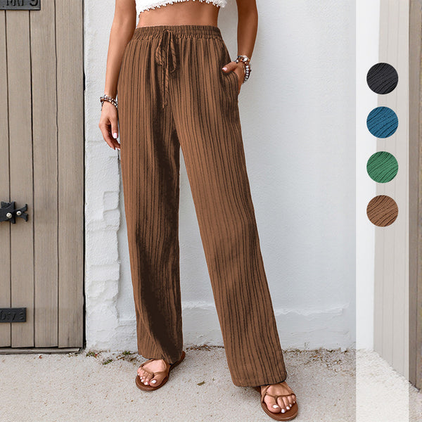 Independent station 2025 new European  casual simple and versatile solid color high waist loose pleated wide-leg pants drape