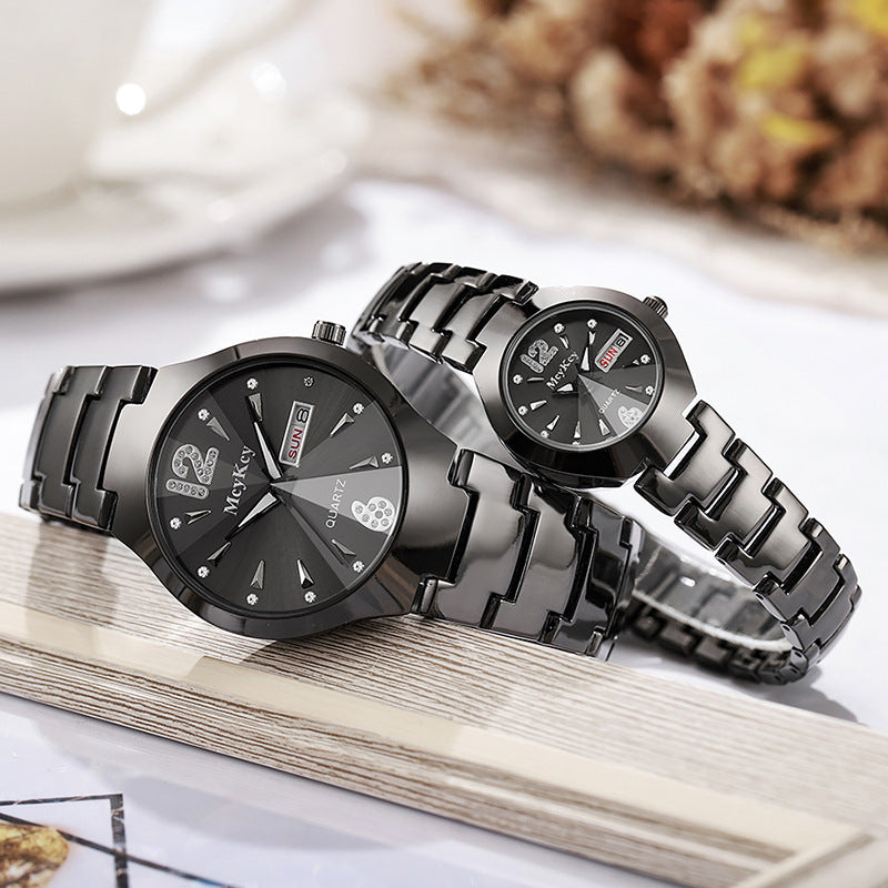 Mcykcy watch tungsten steel men's watch digital round quartz watch quartz gold and silver gold stainless steel